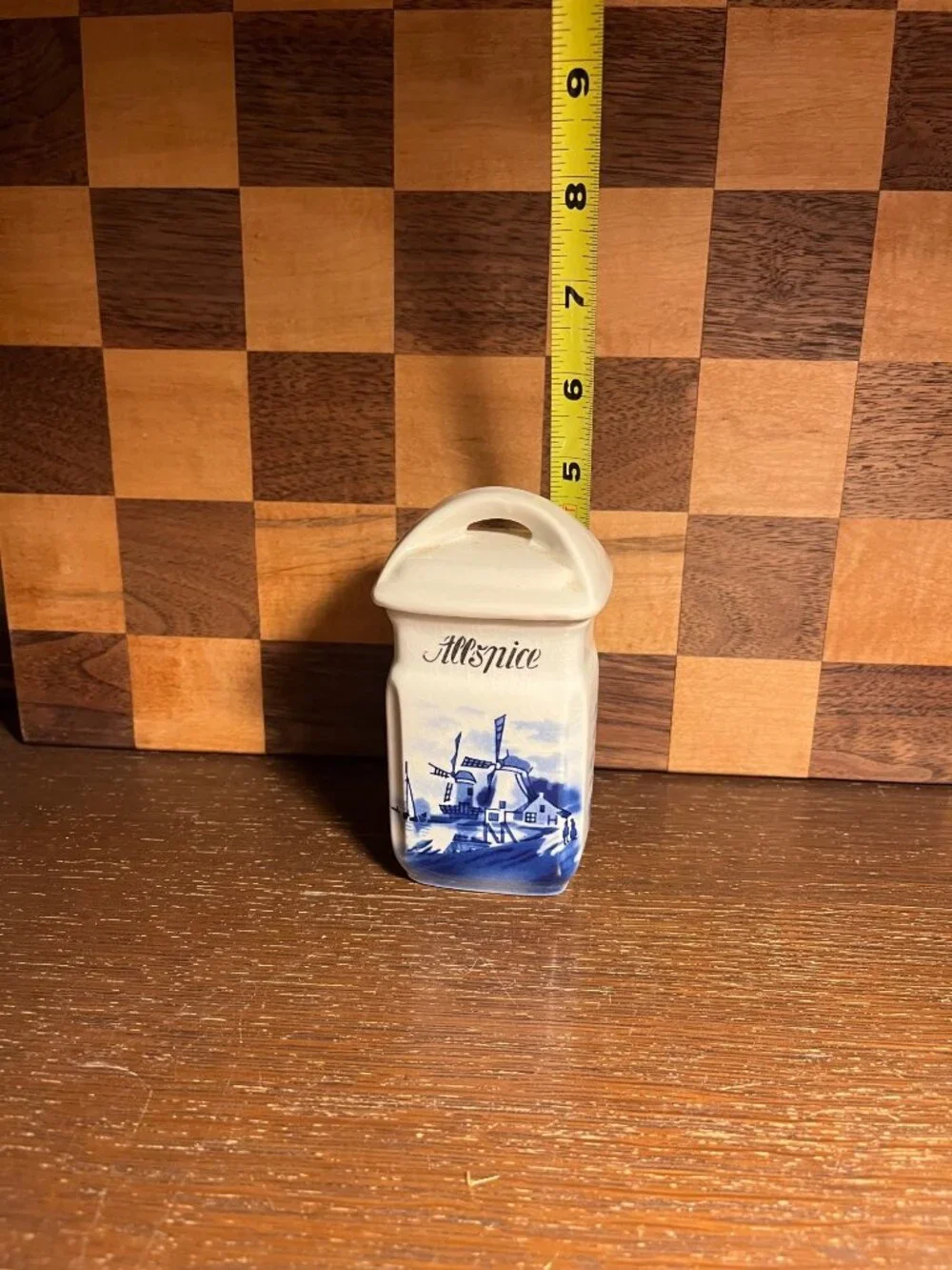 Delft Blue and White Windmill Ceramic Allspice Spice Canister A535
